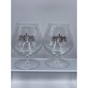 Stocks Heraldic Lions & Shield Crest Brandy Snifters Cognac Glasses Set of 2